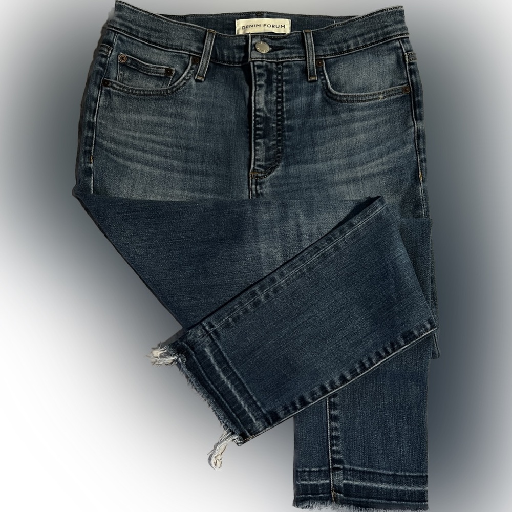 THE DENIM FORUM MID RISE SKINNY CROP JEANS MEDIUM BLUE WASH FROM ARITZIA WOMENS